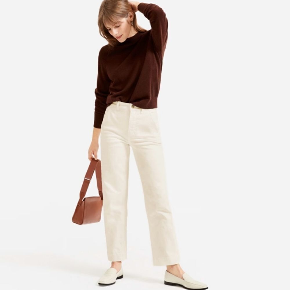 Everlane Cropped Straight Tall Pants Cream Beige White Size 10